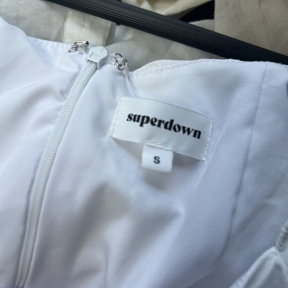 Superdown Revolve White Scratch Ruched Mini Dress Size Small - Picture 2 of 7